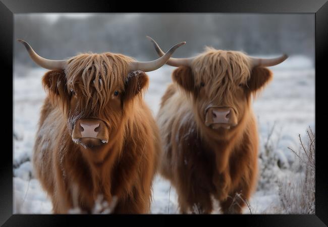 Highland Cows In The Snow 1 Framed Print by Picture Wizard