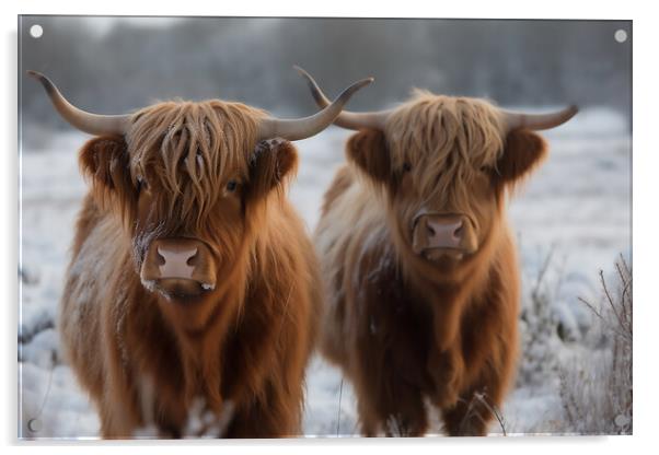Highland Cows In The Snow 1 Acrylic by Picture Wizard