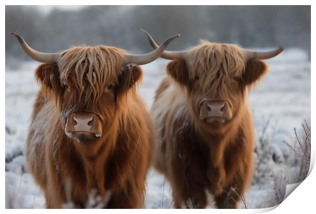Highland Cows In The Snow 1 Print by Picture Wizard