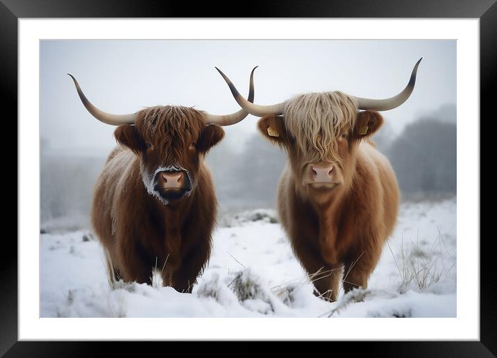 Highland Cows In The Snow 2 Framed Mounted Print by Picture Wizard