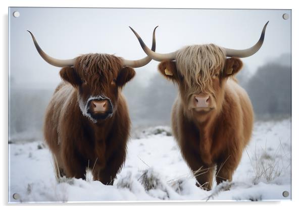 Highland Cows In The Snow 2 Acrylic by Picture Wizard