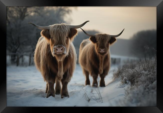 Highland Cows In The Snow 3 Framed Print by Picture Wizard