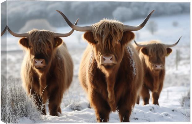Highland Cows In The Snow 4 Canvas Print by Picture Wizard