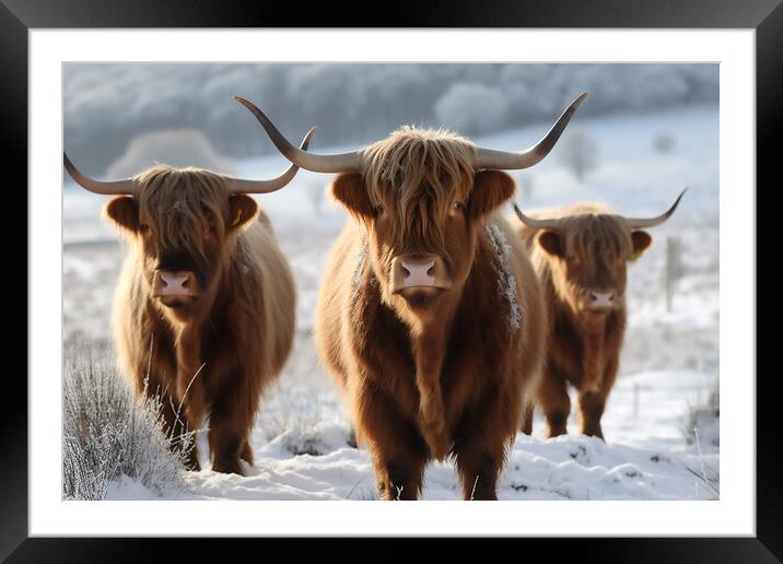 Highland Cows In The Snow 4 Framed Mounted Print by Picture Wizard