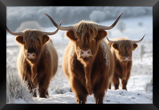 Highland Cows In The Snow 4 Framed Print by Picture Wizard