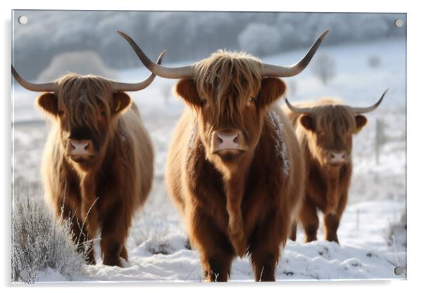 Highland Cows In The Snow 4 Acrylic by Picture Wizard