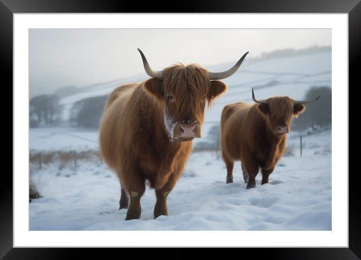 Highland Cows In The Snow 6 Framed Mounted Print by Picture Wizard