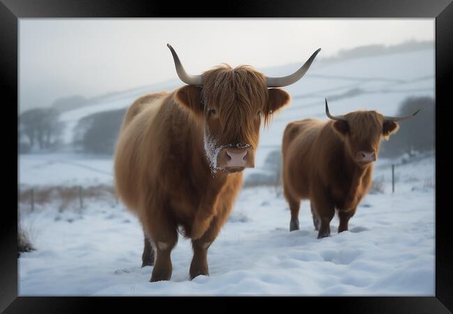 Highland Cows In The Snow 6 Framed Print by Picture Wizard