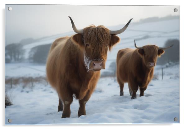 Highland Cows In The Snow 6 Acrylic by Picture Wizard