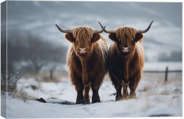 Highland Cows In The Snow 7 Canvas Print by Picture Wizard