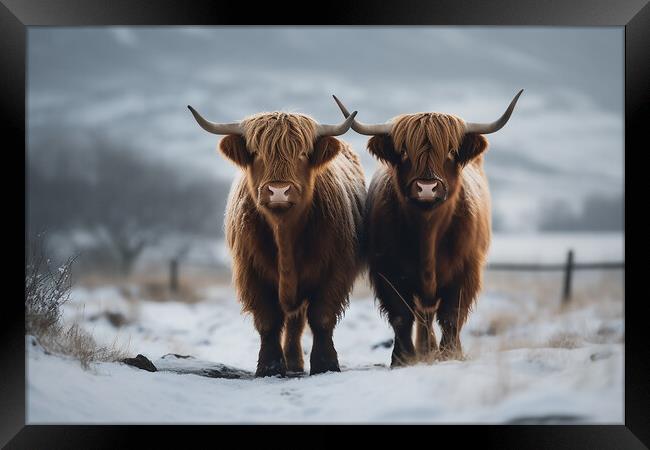Highland Cows In The Snow 7 Framed Print by Picture Wizard
