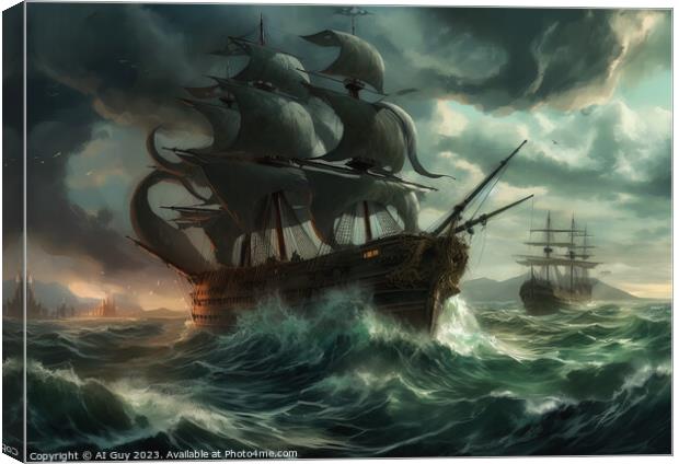 Ship on Stormy Sea Canvas Print by Craig Doogan Digital Art