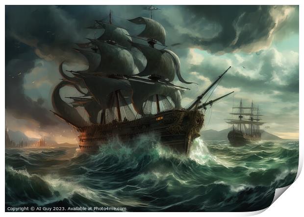 Ship on Stormy Sea Print by Craig Doogan Digital Art
