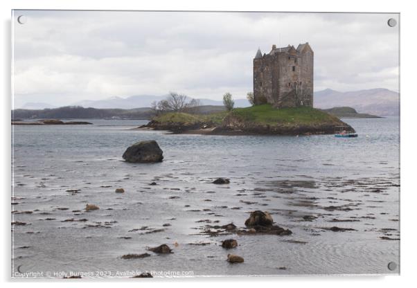 Castle Stalker on the route to Fort William Scotland  Acrylic by Holly Burgess
