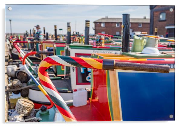 Colourful steering tillers on narrow boats Acrylic by Jason Wells