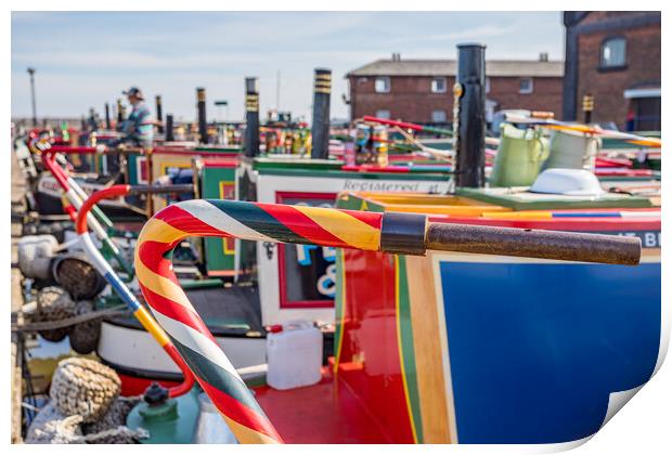 Colourful steering tillers on narrow boats Print by Jason Wells