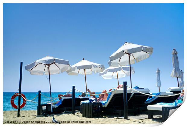 On The Beach Marbella  Print by Alison Chambers