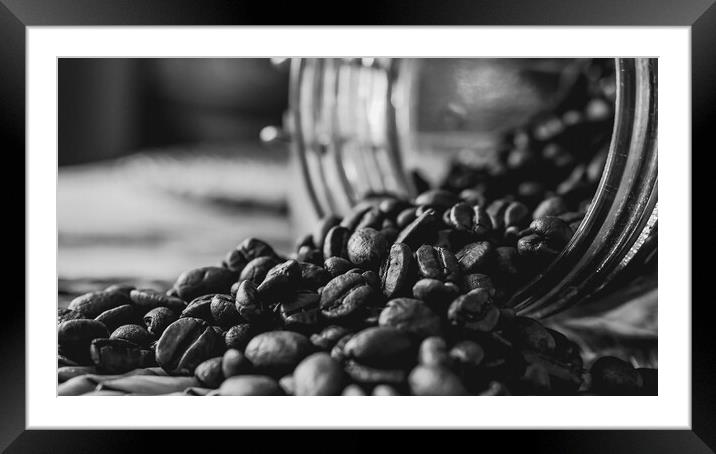 Black and white photo of coffee beans Framed Mounted Print by Martyn Large