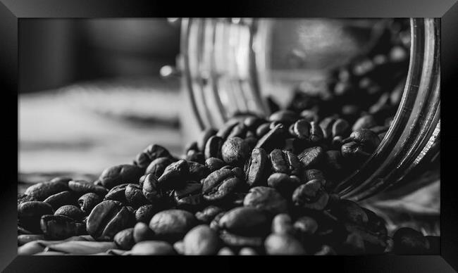 Black and white photo of coffee beans Framed Print by Martyn Large