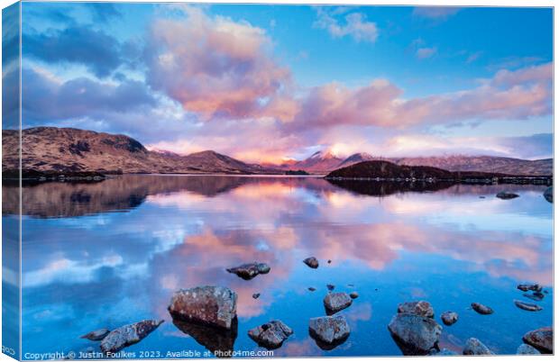 Clearing storm over Rannoch Moor, Scottish Highlan Canvas Print by Justin Foulkes