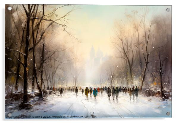 A Crowd In Winter - Central Park New York Acrylic by Robert Deering