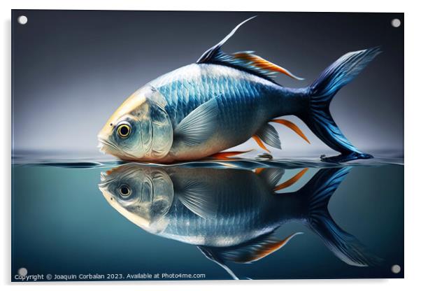 surreal image of a fish in and out of water, studio. Ai generate Acrylic by Joaquin Corbalan