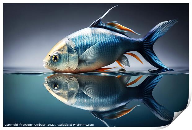 surreal image of a fish in and out of water, studio. Ai generate Print by Joaquin Corbalan