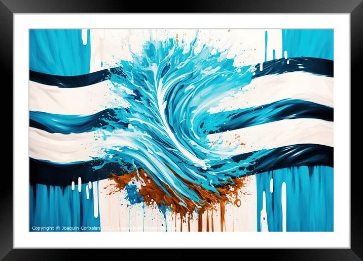 Argentinian flag, drawn with liquid acrylic. Ai generated. Framed Mounted Print by Joaquin Corbalan