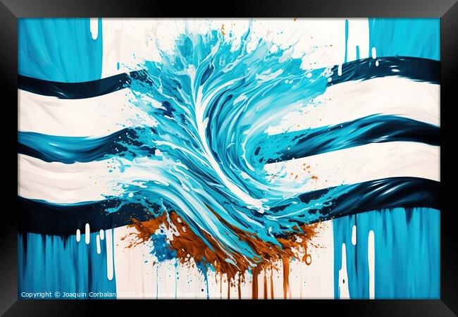 Argentinian flag, drawn with liquid acrylic. Ai generated. Framed Print by Joaquin Corbalan