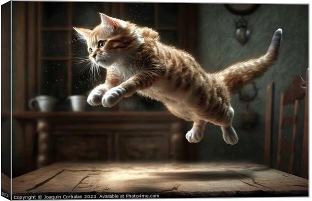 Kitten jumping in the air inside a house. Ai gener Canvas Print by Joaquin Corbalan