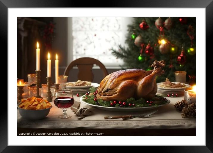 A roast turkey, a Lonely Feast with No One to Share the Table. A Framed Mounted Print by Joaquin Corbalan