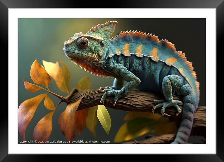 Wild chameleon in a forest. Ai generated. Framed Mounted Print by Joaquin Corbalan