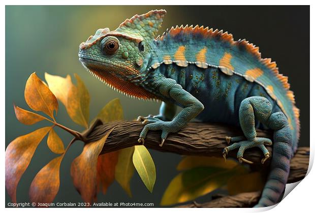 Wild chameleon in a forest. Ai generated. Print by Joaquin Corbalan