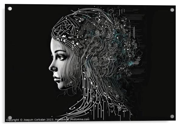 Concept illustration of humans assisted by artificial intelligen Acrylic by Joaquin Corbalan