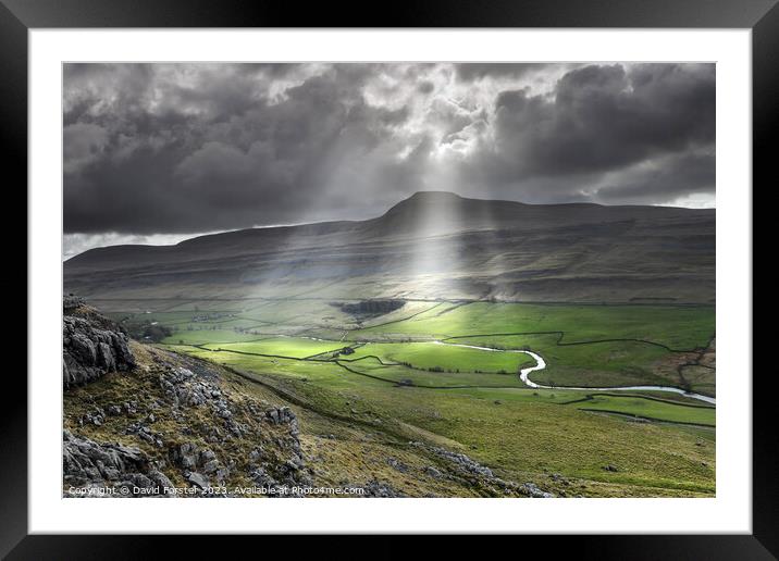 Ingleborough and the River Doe from Twisleton Scar, Yorkshire, UK Framed Mounted Print by David Forster