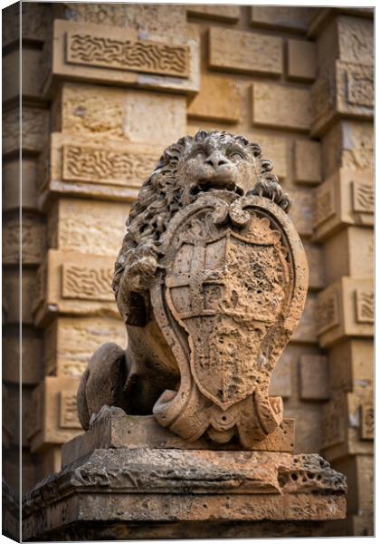 Lion With Coat of Arms at Mdina Gate in Malta Canvas Print by Artur Bogacki