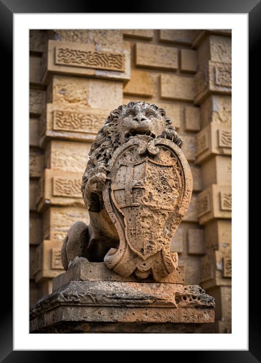 Lion With Coat of Arms at Mdina Gate in Malta Framed Mounted Print by Artur Bogacki