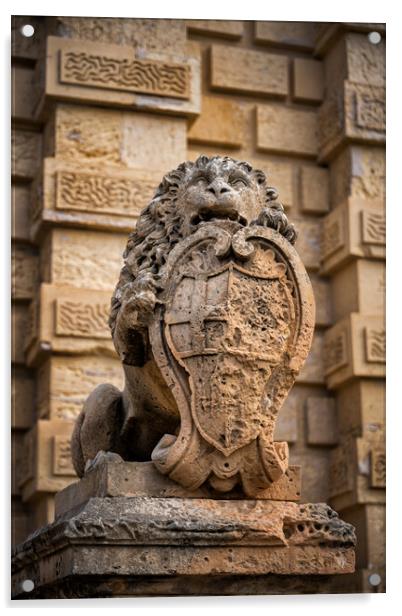 Lion With Coat of Arms at Mdina Gate in Malta Acrylic by Artur Bogacki