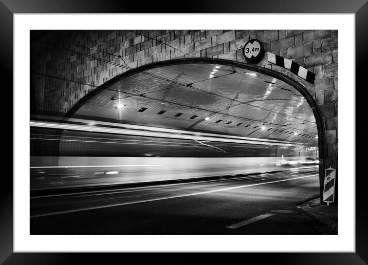 Night Traffic Light Trails In Tunnel Framed Mounted Print by Artur Bogacki