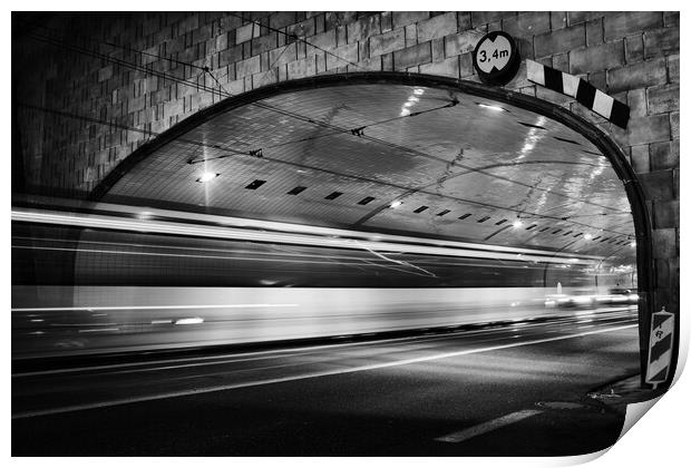 Night Traffic Light Trails In Tunnel Print by Artur Bogacki