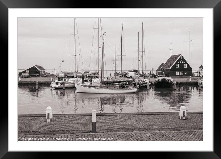 Majestic Yachts in Black and White Framed Mounted Print by Veronika Druzhnieva