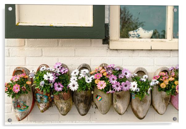 Clogs with flowers under the window Acrylic by Veronika Druzhnieva