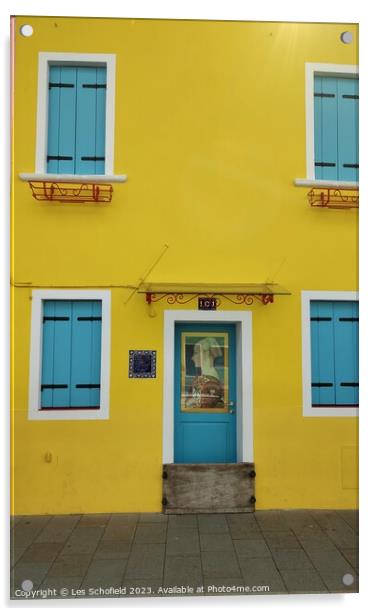 Burano yellow house  Acrylic by Les Schofield
