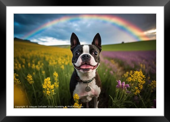 A dog breed Boston Terrier in a meadow. Ai generat Framed Mounted Print by Joaquin Corbalan