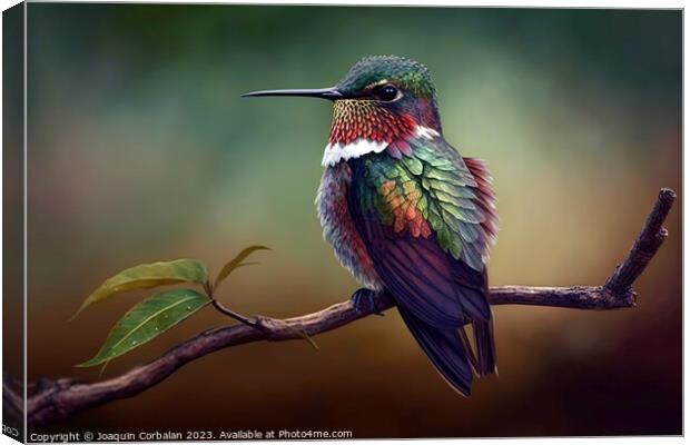 Beautiful brightly colored hummingbird, blurred background. Ai g Canvas Print by Joaquin Corbalan