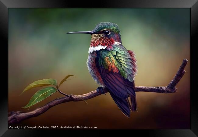 Beautiful brightly colored hummingbird, blurred background. Ai g Framed Print by Joaquin Corbalan
