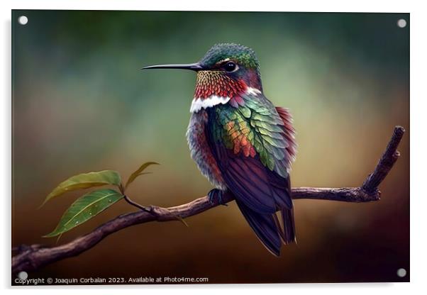 Beautiful brightly colored hummingbird, blurred background. Ai g Acrylic by Joaquin Corbalan