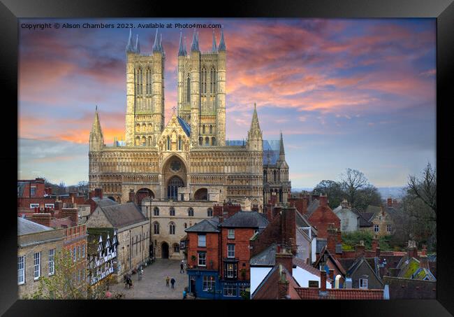 Lincoln Cathedral Sunset  Framed Print by Alison Chambers