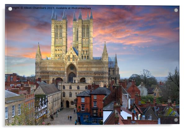 Lincoln Cathedral Sunset  Acrylic by Alison Chambers