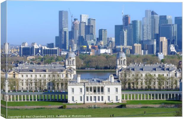 Majestic view of Greenwich and Canary Wharf Canvas Print by Paul Chambers